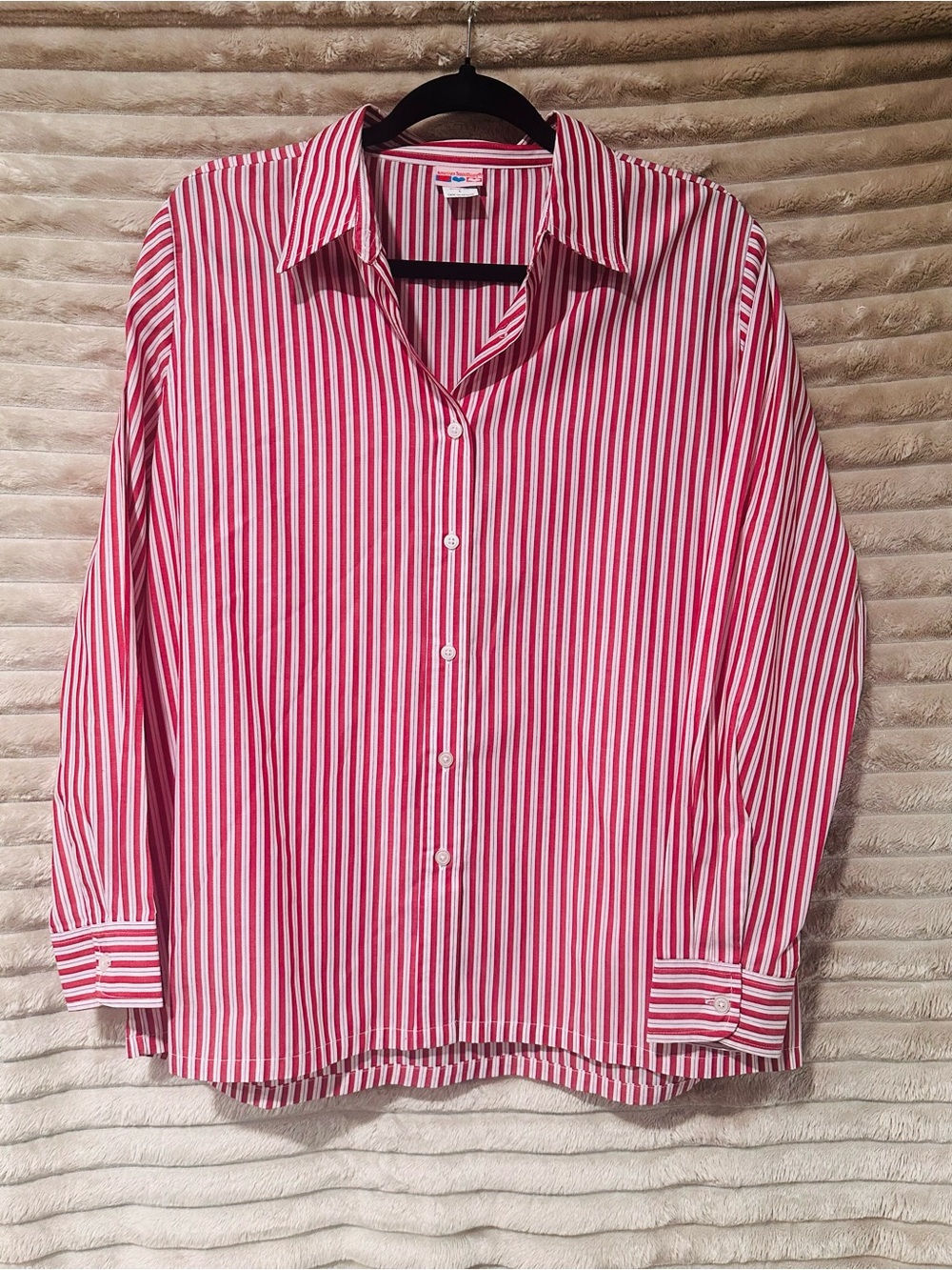 Vintage red & White Vertical Stripe Button-Down Shirt